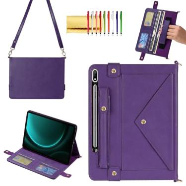 Imagem de Capa de mão para Samsung Galaxy Tab S10+/S9 FE+/S9+ Plus de 12,5 polegadas, capa carteira transversal Techcircle com suporte para caneta S + compartimentos para cartões, bolso fino, alça de mão