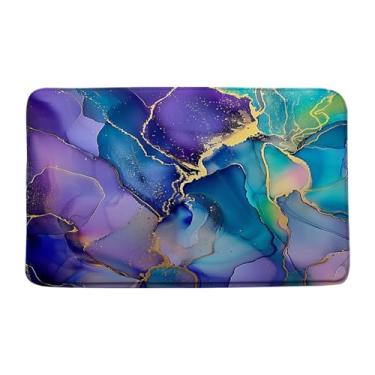 Imagem de EVRCVAR Tapete de banho de mármore azul roxo abstrato moderno colorido textura ombré estética gradiente aquarela pelúcia macia espuma viscoelástica banheiro sala de estar quarto tapetes (45 x 76 cm)