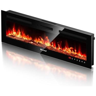 Imagem de Lareira Elétrica de Embutir A43x152L cm com Temporizador, Controle Remoto e Digital, 110V 1500W, VISVEIL, Preta   
