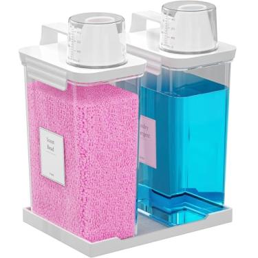 Imagem de Hordely Recipiente dispensador de detergente para roupas de 2,205 g, 2 pacotes de dispensador de roupas líquido, dispensadores de detergente de plástico para lavanderia/pó/amaciante de tecido com
