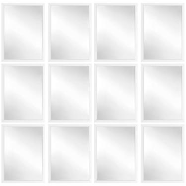 Imagem de Kit 12 Espelhos Decorativo 24x33 Com Moldura de Madeira Preta Branca Dourada ou Tabaco para Quarto Sala Banheiro Salão de Beleza Manicure Hall de Entrada (Branco)