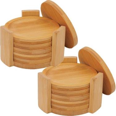 Imagem de 12 Porta Copos Redondo Bambu Suporte Sofa Copo Mesa Estilo - Mimo Styl