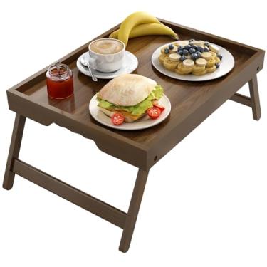 Imagem de Artmalle Bandeja de cama, pernas dobráveis com alças ranhuradas, bandeja de café da manhã para sofá, cama, comer, desenhar, travessas, servir, mesa de colo (marrom grande)