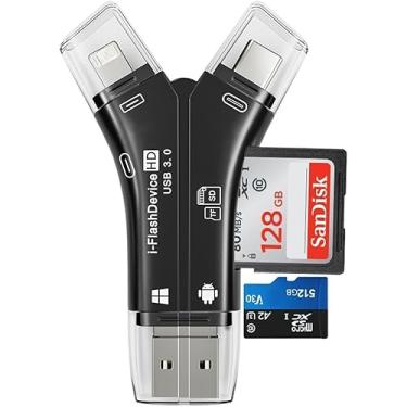 Imagem de Leitor de cartão SD/micro SD 4 em 1 USB 3.0 para iPhone, iPad, Android, Mac, computador, câmera, visualizador de câmera de trilha, adaptador de leitor de cartão de memória portátil para iPhone iPad