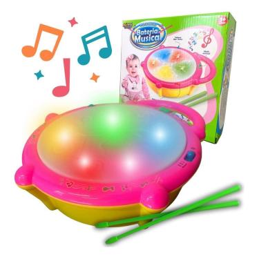 Imagem de Tambor Bateria Brinquedo Tamborzinho Musical Batuque Som Luz