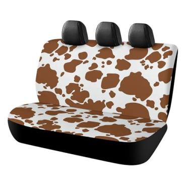 Imagem de Capas de assento traseiro de carro com estampa de vaca marrom ajuste universal para a maioria das capas de almofada de assento de banco de carro laváveis, decoração de interiores automotiva, capa de