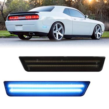 Imagem de FetonAuto Lente fumê azul LED luzes laterais para Dodge Challenger 2008-2014 Dodge Charger 2011-2014, refletores de marcador de para-choque traseiro, 2 peças