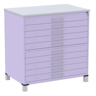 Imagem de Mapoteca 10 Gavetas Pandin 120 Cm (larg) Inmetro Tampo Mdp Cinza Estrutura E Gavetas Em Aço Lilás
