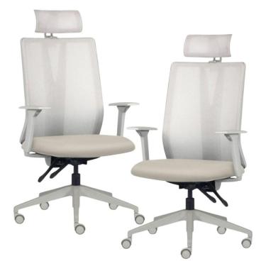 Imagem de Kit 2 Cadeiras Escritório Giratória Presidente Flow F02 Base Cinza Sintético Bege - Lyam Decor