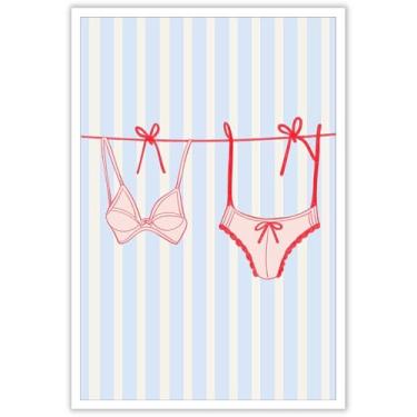 Imagem de Pôster de maiô vermelho moderno bonito biquíni arte de parede menina arco biquínis verão costeiro vaqueira praia estampa estética preppy pintura para casa quarto dormitório decoração de parede 30,5 x