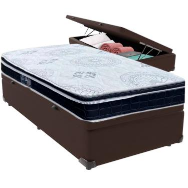 Imagem de Cama Box Baú Marrom e Colchão Orthosono D33 Com Euro Pillow  Solteiro Anjos