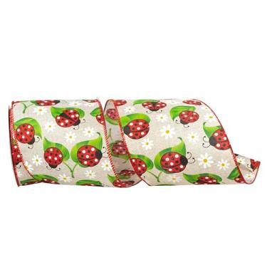 Imagem de Reliant Ribbon Fita de borda com fio Lady Bugs and Daisies, natural/vermelha