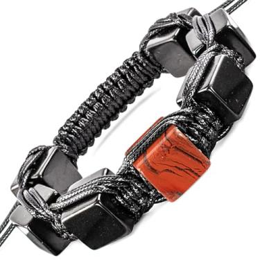 Imagem de Pulseira Shungite com Jaspe Vermelho - Joias Brutais para Homens - Estilo Aracne - Brided Dense Beaded - Ajuste o Tamanho Wirst - Pedra Shungite Real Tipo II, 7-8", Pedra, shungite