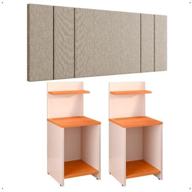 Imagem de Kit Quarto 2 Mesinhas Lateral Fantasy Off White/Cinamomo Prateleira Nicho Cabeceira Luana Suspensa Cama Box Casal 1,40 Bege Linho - Lojas RPM