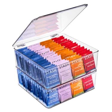 Imagem de Sorbus Organizador de saquinhos de chá, organizador empilhável para saquinhos de chá com 12 compartimentos e tampa articulada, suporte de saquinho de chá de plástico para organizadores de cozinha