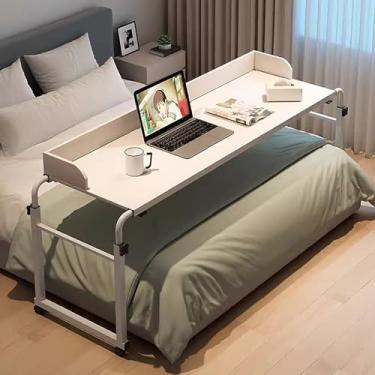 Imagem de Mesa de cama sobrecama, mesa para laptop, com rodas, mesa sobre a cama, altura ajustável, 65-95 cm, mesa de trabalho para cama de solteiro/casal/queen/king size