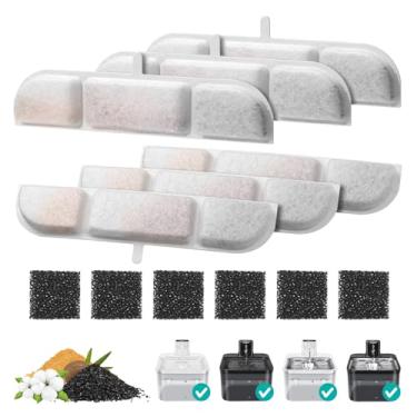 Imagem de 6 pacotes de filtros de substituição para fonte de água operada por bateria para gatos, 6 conjuntos de filtros de fonte para animais de estimação para bebedouros sem fio para gatos de 2,5 L, sistema