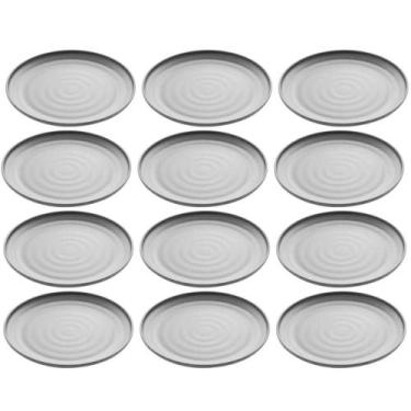 Imagem de Jogo 12 Pratos Rasos Pretos Melamina 25,5cm Restaurante Bar Sushi Entr
