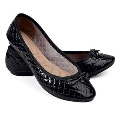 Imagem de Sapatilha feminina adulta bico redondo sola reta confort casual MX55 (PRETO VERNIZ, BR, Adulto, Numérico, 34)