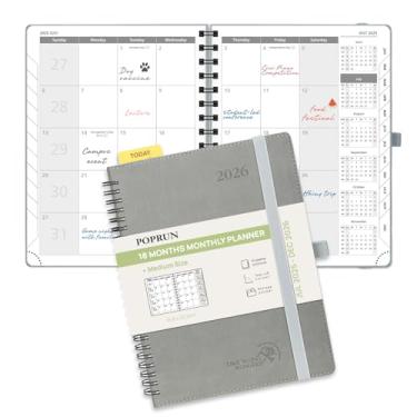 Imagem de POPRUN Agenda mensal 2025-2026 com encadernação espiral (16,5 x 21,5 cm), calendário de 18 meses (julho de 2025 a dezembro de 2026) - 4 páginas por mês com despesas e notas mensais, início de domingo