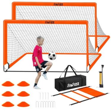 Imagem de FITFIZZ Gol De Futebol, Gols Futebol Para Quintal, Conjunto Rede Portátil Dobrável 6X4 Pés, Equipamento Treinamento Com Bola Escada E Cones (Laranja)