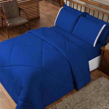 Imagem de Kit Edredom Casal Queen Dupla Face Aconchego 06 Peças - Azul - Casa Co