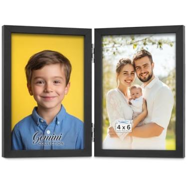 Imagem de Icona Bay - Porta-retrato duplo 10 x 15 cm - Preto - Moldura dupla face dobrável resistente - Exibição vertical de fotos para mesa ou mesa - Moldura composta de madeira durável - Coleção Gêmeos