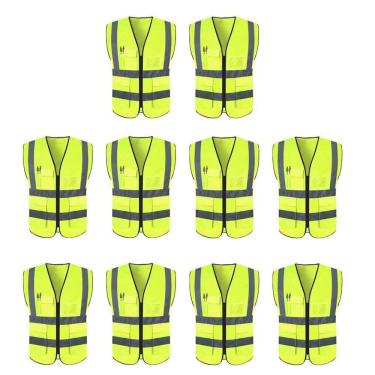 Imagem de Colete Sinalizador Faixa Refletivo Kit 10 Unidades Trabalho Epi Blusao Fluorescente Obra Segurança