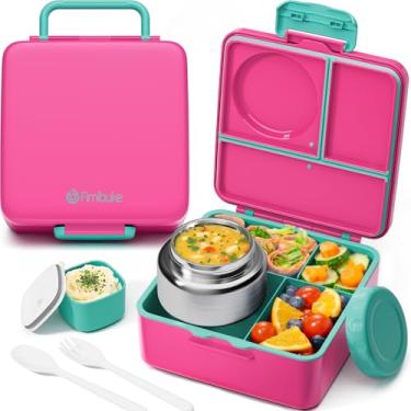 Imagem de Fimibuke Caixa Bento para crianças e adultos com garrafa térmica, 3 a 4 compartimentos de 1,700 g, lancheira infantil com recipiente à prova de vazamento de 227 g com isolamento para alimentos, pote