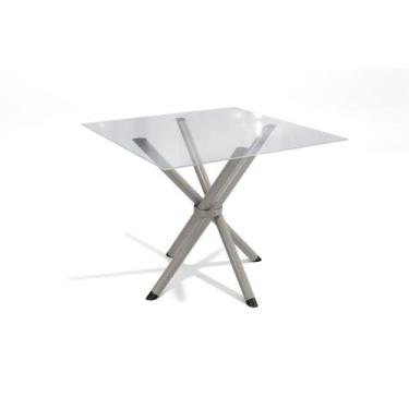 Imagem de Mesa de Sala Jantar Volga c/ Tampo de Vidro Quadrado 90cm Niquel - Kap