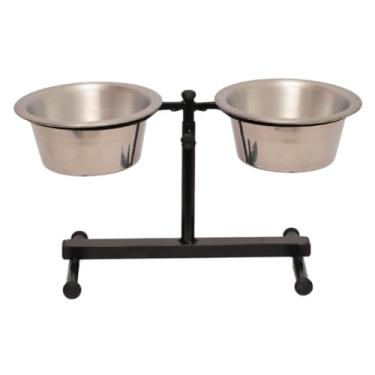 Imagem de Comedouro Duplo Elevado Alto Ajustável Regulável pra Cachorro Gatos/Filhotes (Médio Preto)