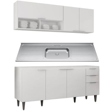 Imagem de Armário de Cozinha CP01 Com Pia 180cm Pérola Z34 Branco     - Mpozenato