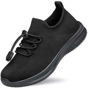 Imagem de HOKYBATM Tênis infantil para meninos e meninas pequenas, leves, respiráveis, atléticos, tênis de corrida, fitness, escola, meias, Todo preto, 10 Toddler