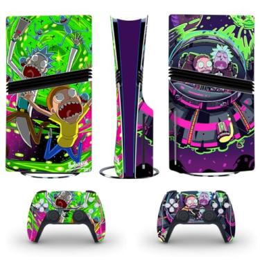 Imagem de Adesivo de vinil PS5 Pro Skin para console e controladores, durável, resistente a arranhões, sem bolhas, compatível com PlayStat1on 5 Pro (disco, R1ck & M0rty)