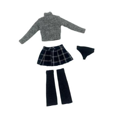 Imagem de YIJU Suéter de manga comprida e saia em escala 1/6, roupas de boneca, vestido retrô e estiloso para figuras femininas de 12 polegadas, acessório