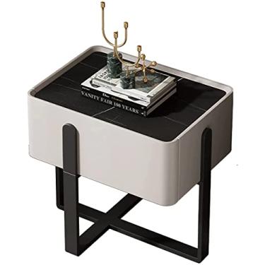 Imagem de Mesa de cabeceira inteligente, armário de cabeceira com gavetas, leve, simples, moderno, mini armário de cabeceira pequeno de ardósia (branco 1) (branco 1) (branco 1)