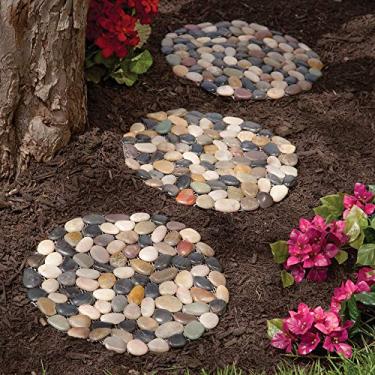 Imagem de Bits and Pieces - Pedras redondas Riverstone de 30,5 cm - Conjunto de três (3) - Decorações de jardim - Pedras decorativas de jardim