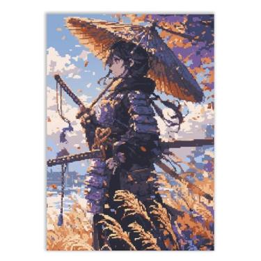 Imagem de Placa Decorativa Samurai Ilustração 8 Bits Gamer Games Anime Decoração Poster Quarto Sala
