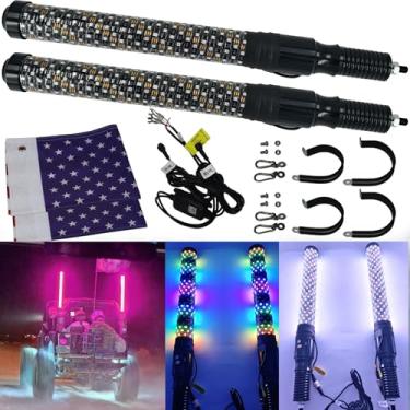 Imagem de 2 peças de luzes chicote de 9,5 m com função de ilusão RGB de seta - Luzes de antena de efeito espiral LED, controle duplo aplicativo/remoto, adaptável para UTV/ATV/RZR/Can-Am X3, base de mola durável