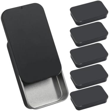 Imagem de SOFPLATE 6 peças, caixa de metal deslizante de lata pequena com tampa preta, tampa vazia, articulada, retangular, ferro, mini bugiganga, recipientes de folha de flandres para doces, pílulas, joias