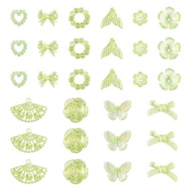 Imagem de FASHEWELRY 182 peças de contas de acrílico sortidas a granel folha estética flor coração contas de plástico AB cor verde bonito contas para fazer joias brinco laço de cabelo chaveiro cordão de