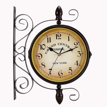 Imagem de Relogio Dupla Face Ferroviario De Parede Vintage Estacao Ferroviaria Terminal Decorativo Analogico Retro New York
