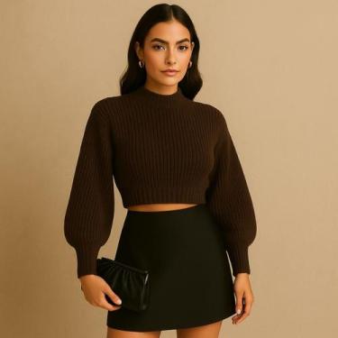 Imagem de Cropped Tricot Feminino Estiloso e Confortável  Tecido Macio e Canelad