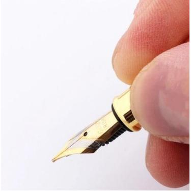 Imagem de Caneta Fina Tinteiro Pena Luxo Presente com Tinta - Cor Prata - Geral