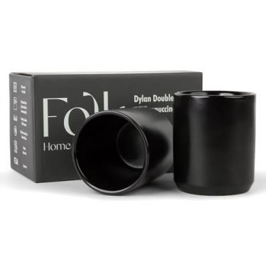 Imagem de Folk Ceramics Conjunto de xícaras de cappuccino de cerâmica Dylan | Conjunto de canecas de café de cerâmica de parede dupla | Xícara compacta e térmica para cappuccino, chá, café e latte | 227 g,