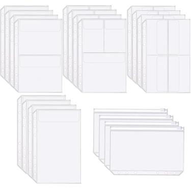 Imagem de EasyDaa Bolsos para fichário, 20 peças tamanho A5 com 6 furos, [bolsa de PVC à prova d'água] Pastas transparentes premium com zíper sacos de arquivamento de documentos para fichário de caderno de 6
