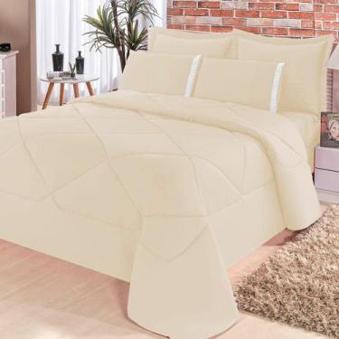 Imagem de Kit Edredom Aconchego Dupla Face Casal Queen 6 Peças - Palha - Bordado