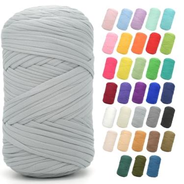 Imagem de Camiseta de 400 g para crochê, cinza claro, tecido elástico grosso, fio de crochê para iniciantes, bolsa de tricô à mão, cesta, porta-copos, artesanato faça você mesmo/decoração de casa