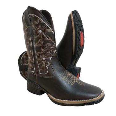 Imagem de Bota Texana Country Masculina Cano Longo Couro - RM, Marrom escuro, 38