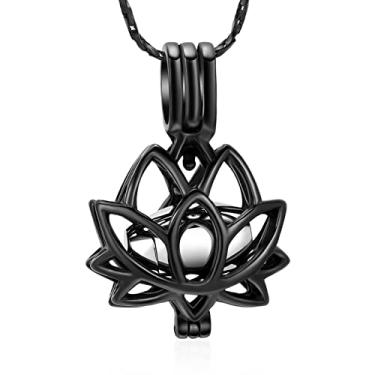 Imagem de Imrsanl Joias de cremação para cinzas – Colar com pingente de cinzas de flor de lótus com minicurna de lembrança memorial joias de cinzas, Metal, aço inoxidável